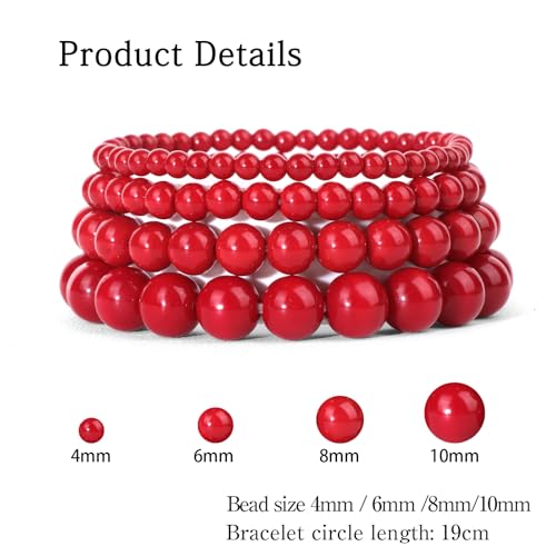 4pcs Beaded Bracelets for Women,Natural Healing Crystal Gemstones Bracelet,Anxiety Stress Relief Bracelet Handmade purple Jewelry Gifts for Women - color: Red agate