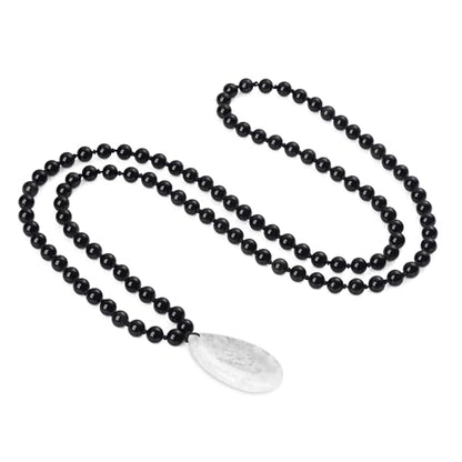 COAI Thumb Worry Stones Necklace for Men Women, Handmade 108 Mala Beaded Necklace for Women Men 8MM - style: Onyx & Clear Quartz