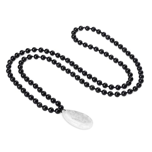 COAI Thumb Worry Stones Necklace for Men Women, Handmade 108 Mala Beaded Necklace for Women Men 8MM - style: Onyx & Clear Quartz