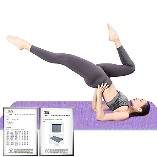 Hatha Yoga Extra Thick TPE Yoga Mat - 72"x 32" Thickness 1/2 Inch -Eco Friendly SGS Certified - With High Density Anti-Tear Exercise Bolster For Home Gym Travel & Floor Outside - color: Purple/Green