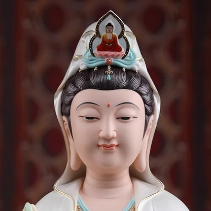Top Ceramic Guan Yin Statue - Handmade Quan Yin, Kwan Yin, Quan Am, Kuan Yin for Meditation Altar, Female Buddha Statue - Goddess of Mercy and Compassion, Chinese Decor, Chinese Gifts - size: Small