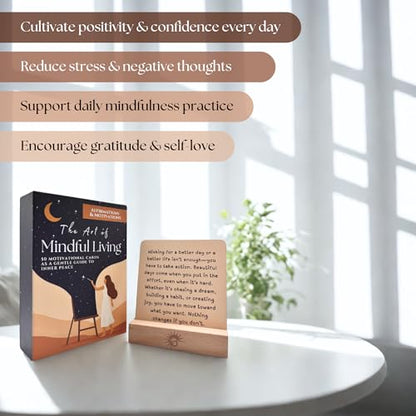 Positive Affirmation Cards for Women – 50 Daily Affirmation Cards for Mindfulness, Self-Care & Confidence | Premium Box + Wooden Stand