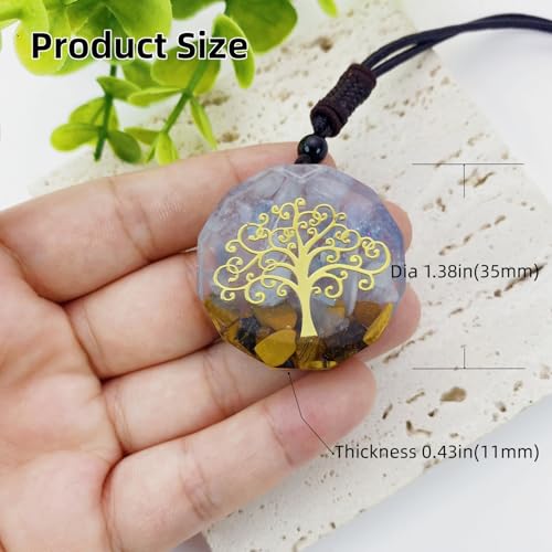 EDEN'S CALL Orgone Necklace, Tree of Life Orgonite Healing Crystal Stone Pendant Necklace for Spiritual Healing and Meditation Energy Talisman Sacred Geometry Tiger's Eye Necklaces - color: #1 Blue/Aquamarine + Tiger's Eye