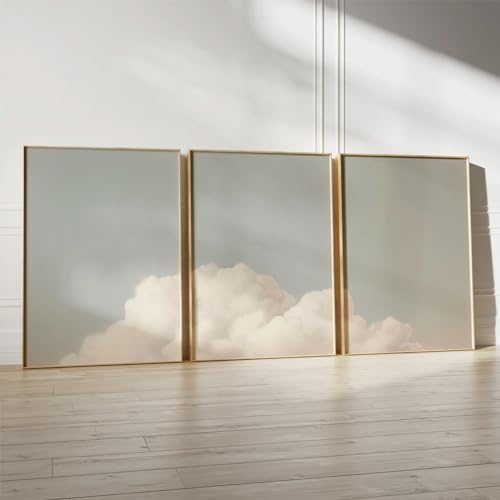 Pennclys Clouds Wall Art Decor Over The Bed Sky Canvas Wall Art Abstract Minimalist Clouds Prints Painting Blue Sky Wall Decor Pictures for Living Room Bedroom 24x36 Inch Unframed Set of 3 - color: Clouds Prints, size: 36"L x 24"W, style: Unframed
