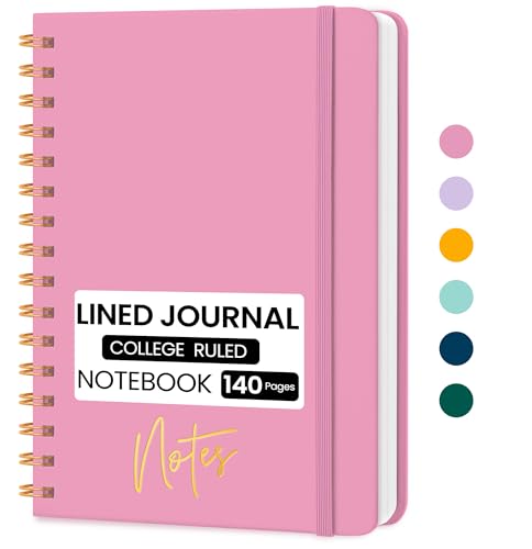Lined Spiral Journal Notebook, A5 College Ruled Notebook for Journaling, Note-Taking, and Daily Planning, Durable Hardcover with an Elegant Design, Rose Pink - color: G.Rose Pink