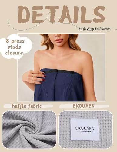 Ekouaer Waffle Robes For Women Bath Wrap Lightweight Shower Wrap 2026 Knee Length Spa Robe with Adjustable Closure S-XL - color: Dark Blue, size: Small