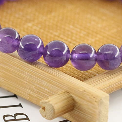 Natural Gemstones Bracelet 8mm Chakra Round Beads Energy Power Crystal Reiki Healing Elastic Stretch 7 Inch for Women Men Unisex - color: Amethyst