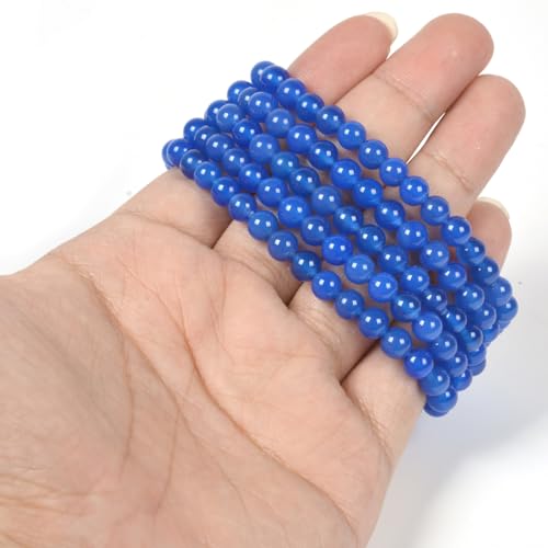 Justinstones Gem Semi Precious Gemstone 6mm Round Beads Stretch Bracelet 6.5 Inch Unisex - color: Blue Agate