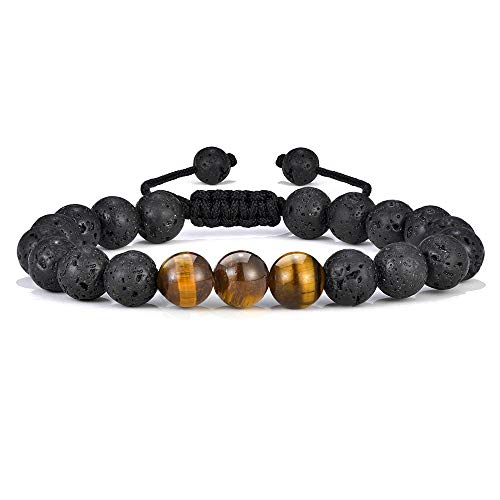 M MOOHAM Fathers Day Gift Mens Bracelet - Beaded Natural Stone 8mm Tiger Eye Matte Agate Lava Rock Bracelets for Men Teen Boys Grandpa Dad Birthday Gifts Jewelry - style: Black Lava Rock Tiger Eye Bracelet