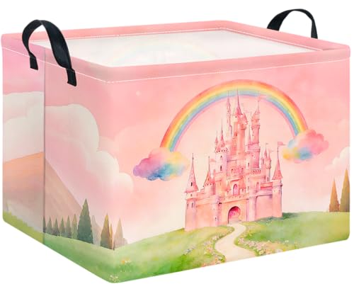 CLOCOR Rectangular Storage Basket Empty,Gift Basket,Waterproof Storage Bin with Handles,Room Decor(Pink Castle) - color: Pink Castle