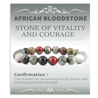 Bymitel Handmade Reiki Gemstone Stretch Bracelet, 4/6/8mm Natural Beauty & Spiritual Essence, Crystal Healing for Unisex Adults - color: African Bloodstone（ Stone of Vitality and Courage ）, size: 8mm