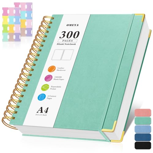 Blank Spiral Notebook: Sketch Book 8.5" X 11", Hardcover Sketchbook, 300 Pages Leather Unlined Notebook for Women Men,100GSM Thick Paper Journal, A4 Large Art Sketchbook for Drawing Writing Work,Green - color: Green, size: A4