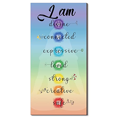 Blulu Chakra Quotes Sign Buddha Wall Decor Yoga Zen Wall Art Wooden Spiritual Decor 7 Chakra Hanging Motivational Meditation Buddhism Spa Room Sign for Yoga Living Room Bedroom Bathroom(Safe Style)