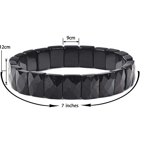 Justinstones Gem Semi Precious Gemstone 12mm Faceted Rectangle Beads Stretch Bracelet 7 Inch - color: Black Tourmaline