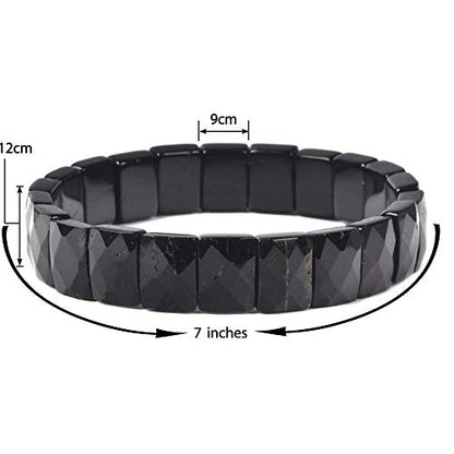 Justinstones Gem Semi Precious Gemstone 12mm Faceted Rectangle Beads Stretch Bracelet 7 Inch - color: Black Tourmaline