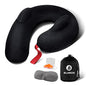 Patented Design Inflatable Travel Neck Pillow – Airplane Neck Pillow with 360° Head & Neck Support, Soft Washable Velvet Cover, Compact Neck Support Pillow for Airplane,Train,Car,Office & Home (Black) - color: Black