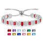 Birthstone Bracelets for Women, Sterling Silver Tennis Bracelets Emerald Cut Bezel Set with Adjustable Chain, Elegant Anniversary, Birthday or Valentine's Day Gift - color: 01-Jan-Garnet