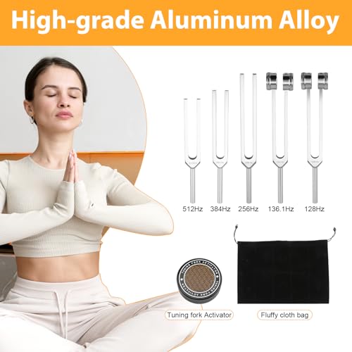 Tuning Forks for Healing Set,Includes 128Hz, 136Hz, 256Hz, 384Hz,512Hz & Activator, Portable in Storage Pouch – Medical Grade Sound Healing Instruments for Chakra, Yoga, and Meditation