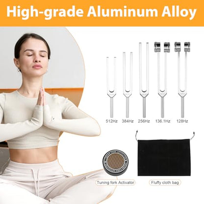 Tuning Forks for Healing Set,Includes 128Hz, 136Hz, 256Hz, 384Hz,512Hz & Activator, Portable in Storage Pouch – Medical Grade Sound Healing Instruments for Chakra, Yoga, and Meditation