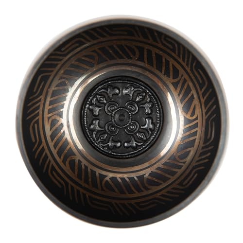 Tibetan Singing Bowl Set Brass - Master Healing Grade - Authentic Handcrafted Sound Bowl by Himalayan Bazaar - color: Dark Brown
