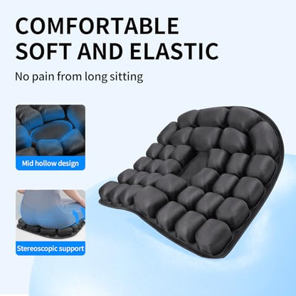 Inflatable Seat Cushion - Portable Travel Cushion for Airplane, Office & Camping - Adjustable Support with Pressure Dispersion to Prevent Discomfort & Bedsore