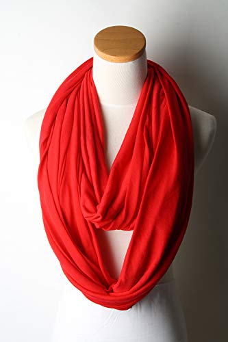 corciova Black Soft Girl Women Infinity Wrap Scarf Stretchy Jersey Knit Sleep Head Circle Scarf Continuous Loop Light Weight - color: 106 Red