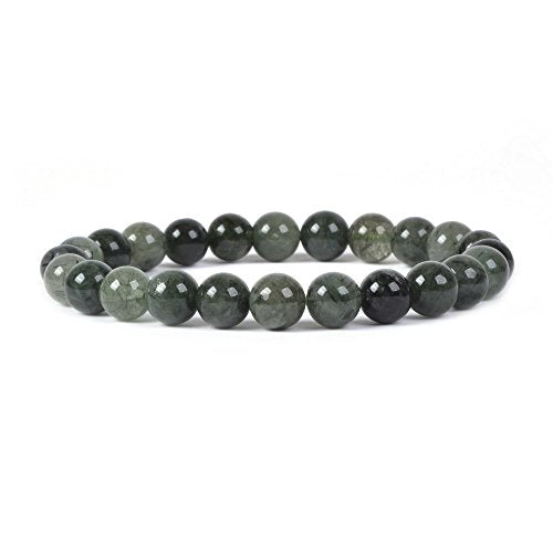 Justinstones Gem Semi Precious Gemstone 8mm Round Beads Stretch Bracelet 7 Inch Unisex - color: Green Rutilated Quartz