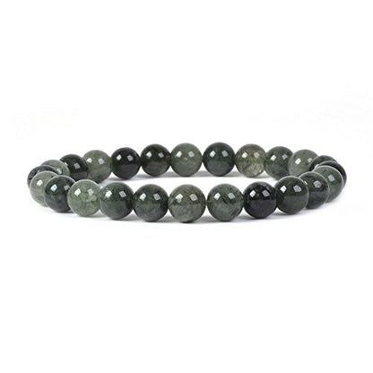 Justinstones Gem Semi Precious Gemstone 8mm Round Beads Stretch Bracelet 7 Inch Unisex - color: Green Rutilated Quartz