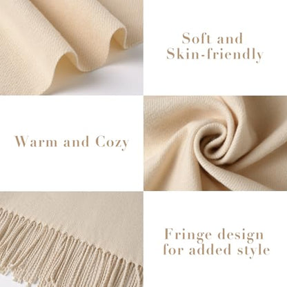 maamgic Womens Scarf Large Pashmina Shawls and Wraps Light Blanket Scarf for Evening Dress Warm Daily Travel Office - color: Cream and White