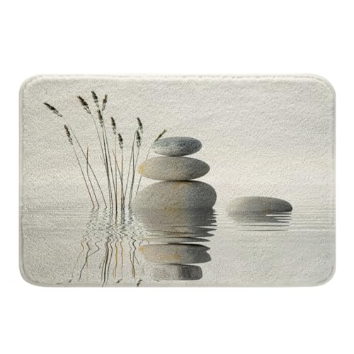Feelyou Zen Non Slip Bath Mat for Zen Stones Shaggy Absorbent Floor Mat Meditation Microfiber Bathroom Rugs Room Decor Tranquil Nature Artwork Bathroom Floor Indoor Doormat 20"x32"