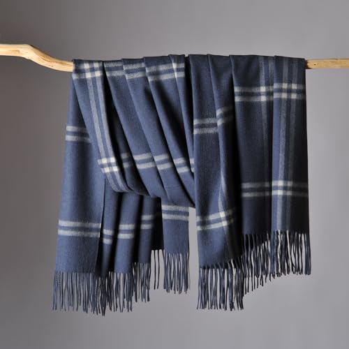 CUDDLE DREAMS Premium Cashmere Throw Blanket with Fringe, Luxuriously Soft (Plaid Blue) - color: Plaid Blue