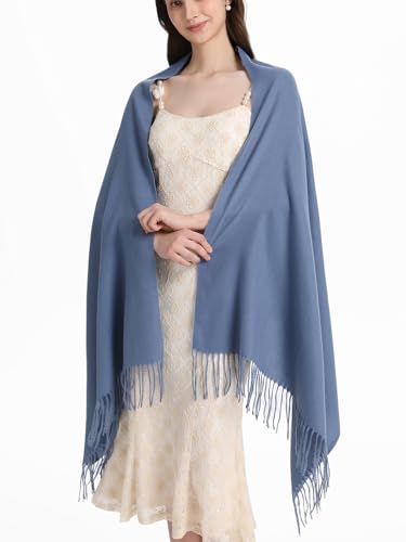 Pashmina Shawl and Wraps for Evening Dresses Resemble Cashmere Scarf for Women Wedding Winter Warm Shawls - color: Dusty Blue