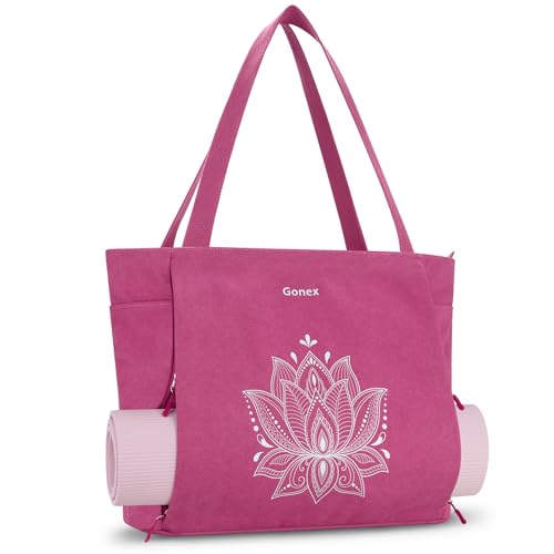 Gonex Yoga Mat Bag, Large Tote Bag with Multi Pockets for Women Men, Canvas Mat Carrier, Full Zipper Easy Access for Pilates Gym Travel - color: Rose Red, size: XL (19.5*7*17inch)