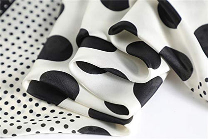 ANDANTINO 100% Pure Mulberry Silk Scarf 35" Large Square Lightweight Headscarf –Women’s Hair Wraps-With Gift Packed - color: Black&ivory Polka Dots