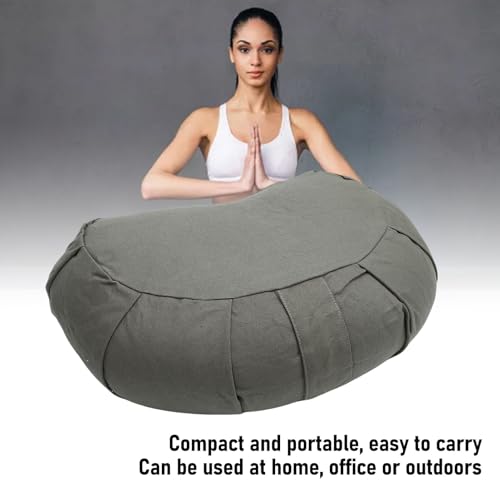 Half Moon Meditation Cushion, Yoga Meditation Pillow with Buckwheat Hulls and Cotton Cover for Floor Seating, Stable Support with Compact Lightweight Design (Gray) - color: Gray