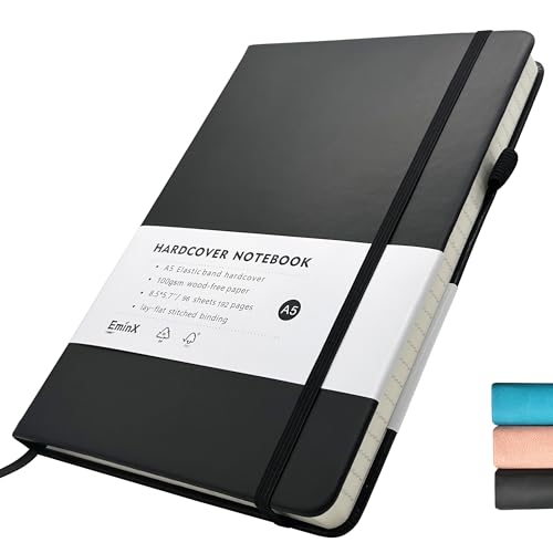 Lined Journal Notebook, 192 Pages A5 Notebooks College Ruled, Notebooks for Note Taking/School/Work, Journals for Writing, 100GSM Paper, 5.7" x 8.5" (Black) - color: Black
