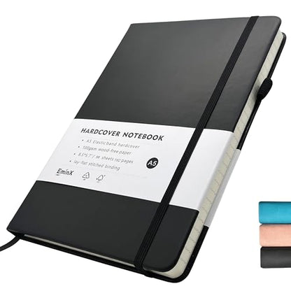 Lined Journal Notebook, 192 Pages A5 Notebooks College Ruled, Notebooks for Note Taking/School/Work, Journals for Writing, 100GSM Paper, 5.7" x 8.5" (Black) - color: Black
