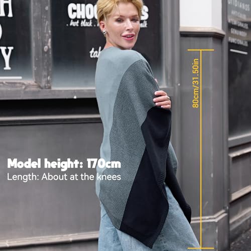 MissShorthair Knit Shawl Wraps for Women Boho Crochet Shawls Cape Open Front Cardigan - color: Gray Green Gradient Striped