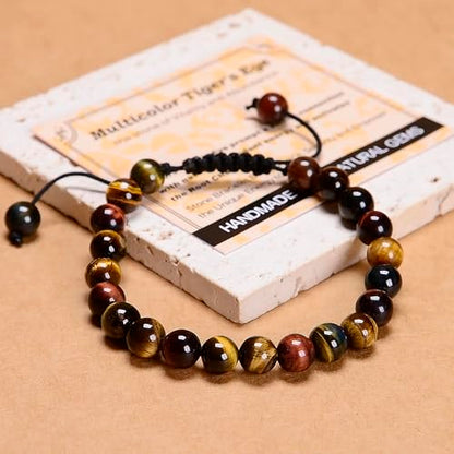 MASSIVE BEADS Handmade Yoga Natural Stone Crystal Healing Power Energy Gifts for Unisex Adult Bracelet Macrame Adjustable - color: 3-Tiger's Eye (Vitality and Abundance), size: 8mm
