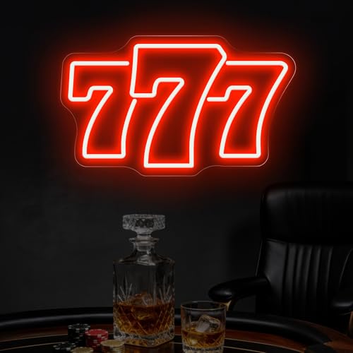 Red 777 Neon Sign, 15.7" x 9.4" Lucky Angel Number Seven LED Light for Bedroom, Bar, Casino Decor, Game Room, Man Cave, Poker Night - color: 777-Red, size: 15.7" x 9.4"