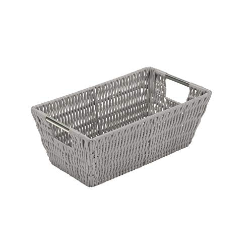 Simplify 11"x6.5"x4.5" Small Shelf Storage Woven Basket with Handles, Nursery, Playroom, Toys, Bedroom, Closet, Clothes, Office, Decorative Rattan Totes, Grey - color: Grey, size: Small Shelf