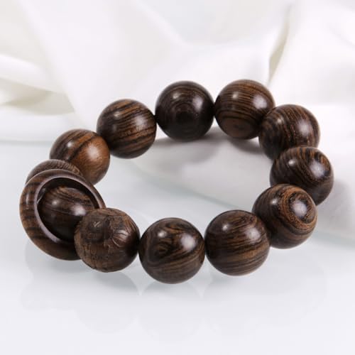 Handcrafted Neutral 12 Beads Natural Sandalwood Prayer Bead Chain Wrist Meditation Star Ring Circular Stress Relief bracelet Rosary Beads for men and women - color: Tiger print sandalwood