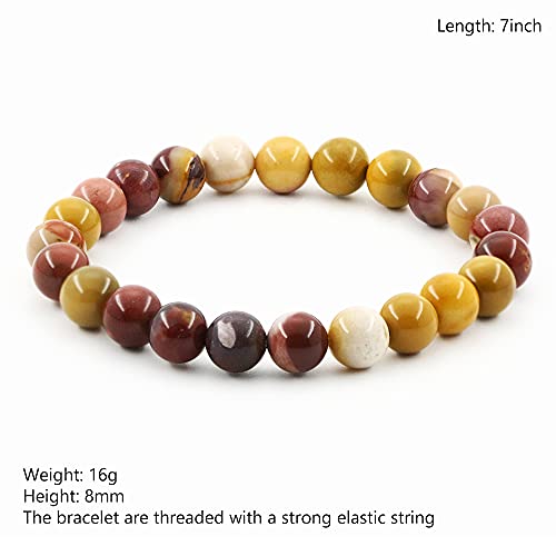 Natural Gemstones Bracelet 8mm Chakra Round Beads Energy Power Crystal Reiki Healing Elastic Stretch 7 Inch for Women Men Unisex - color: Mookaite Jasper