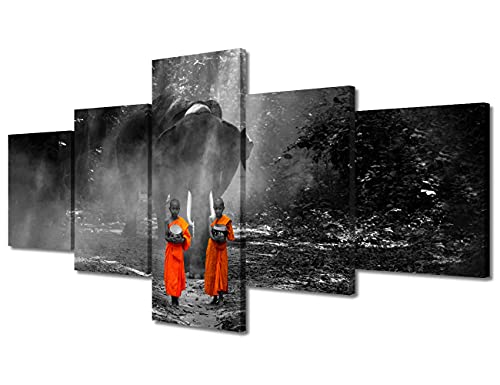 TUMOVO Bathroom Decor Wall Art Black and White Wall Paintings 5 Piece Elephant Wall Decoration for Living Room Decor Zen Buddhist Wall Pictures Stretched and Framed Ready to Hang (50''Wx 24''H) - color: Artwork-15, size: 50''Wx24''H