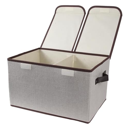 Foldable Fabric Storage Box, 16.5 x 11.8 x 9.8 inches (L x W x H), with Double-Lid & Dividers, Large Organizer for Home, Closet, Office(Grey)