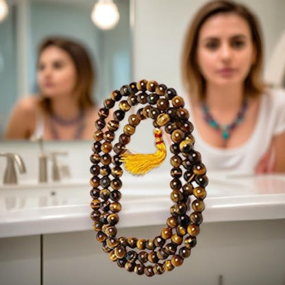 Tiger eye Stone mala/necklace of 8mm 108 +1 Beads for Unisex fashion and prayer