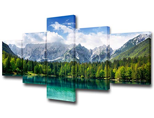 TUMOVO Beautiful 5 Pieces Wall Art Alps Sunset Lake Tree Landscape Panorama Canvas Paintings National Park Posters Print on Canvas Stretched and Framed Ready to Hang - 50" W x 24" H - color: Artwork-15, size: 50"W x 24"H