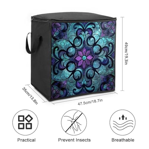 Clothes Storage Bag Personalized Durable Foldable Large Toy Storage Bags with Zipper Moving Bags Luggage Organizer Stained Glass Pattern Printed Bags