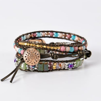 YGLINE Boho Handmade Natural Stone Wrap Bracelets Jasper Crystal Beads Bracelet Jewelry