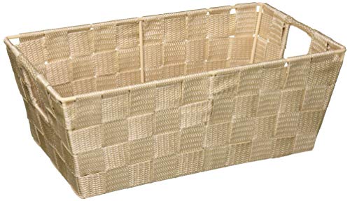 Simplify Small Shelf Woven Strap Tote | Decorative Storage Basket | Built in Handles | Organization | Closet | Bedroom | Bathroom | Nursery | Accessories | Toys | Gifts | 1 Pack | Ivory - color: Ivory